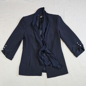 Zara Navy Blue Blazer with Front Drapped Tie Sash